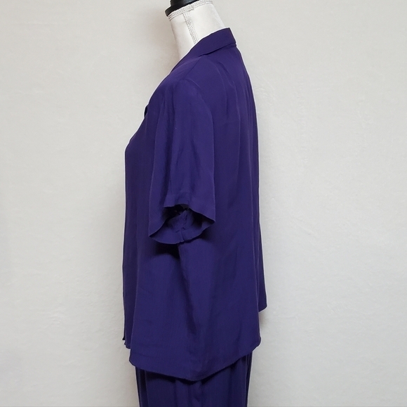VINTAGE 90s Eggplant Purple Crinkle Material Two-Piece Jumpsuit Sag Harbor Med - Picture 13 of 16